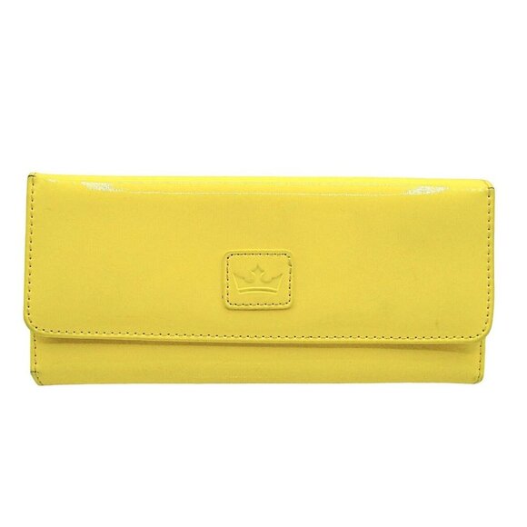 Baekgaard Yellow Banana Patent Faux Leather Wallet Card Slots Tri-fold 8.5x4" - Picture 1 of 11